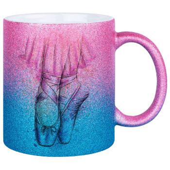 Ballerina shoes, Κούπα Χρυσή/Μπλε Glitter, κεραμική, 330ml