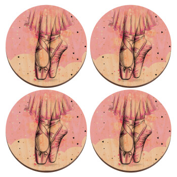 Ballerina shoes, ΣΕΤ x4 Σουβέρ ξύλινα στρογγυλά plywood (9cm)