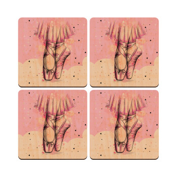 Ballerina shoes, ΣΕΤ x4 Σουβέρ ξύλινα τετράγωνα plywood (9cm)