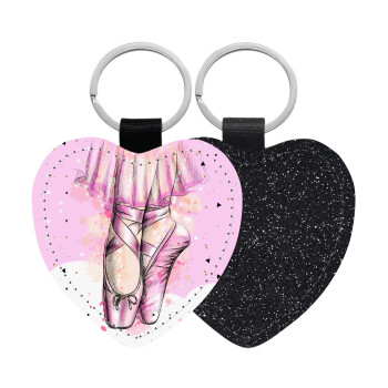 Ballerina shoes, Μπρελόκ PU δερμάτινο glitter καρδιά ΜΑΥΡΟ