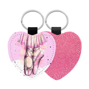 Ballerina shoes, Μπρελόκ PU δερμάτινο glitter καρδιά ΡΟΖ