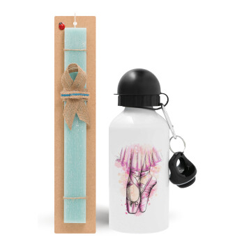 Ballerina shoes, Easter Set, metallic aluminum water bottle (500ml) & scented flat candle (30cm) (TURQUOISE)