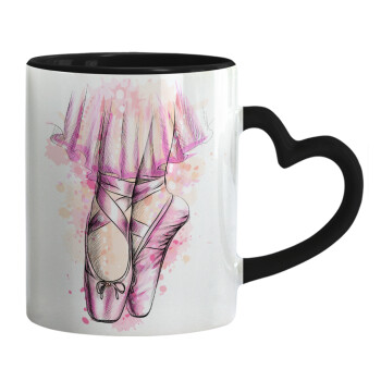 Ballerina shoes, Mug heart black handle, ceramic, 330ml