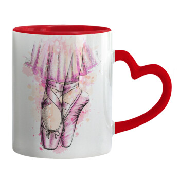 Ballerina shoes, Mug heart red handle, ceramic, 330ml