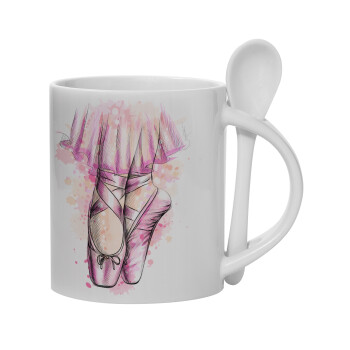 Ballerina shoes, Ceramic coffee mug with Spoon, 330ml (1pcs)