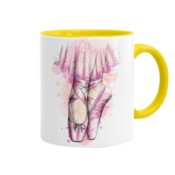Ballerina shoes, Κούπα χρωματιστή κίτρινη, κεραμική, 330ml