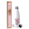 Easter Set, metallic stainless steel water bottle (750ml) & scented flat Easter candle (30cm) (PINK)