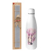 Easter Set, metallic stainless thermos bottle (500ml) & scented flat Easter candle (30cm) (GRAY)