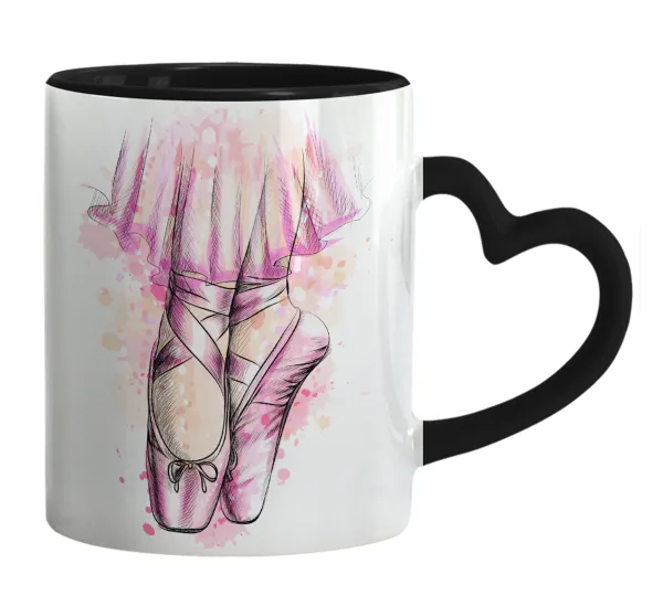 Ballerina shoes — Mug heart black handle, ceramic, 330ml