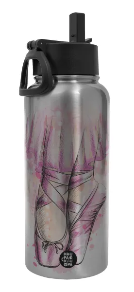 Ballerina shoes — Metal mug thermo Silver with Straw and Spout Lid (Stainless steel), double wall, 950ml