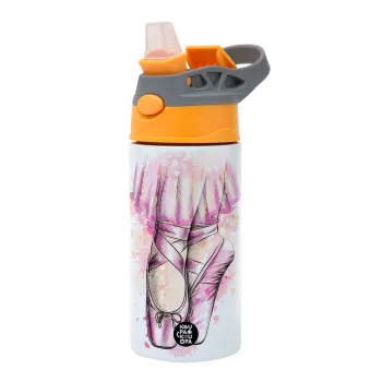 Ballerina shoes, Παιδικό παγούρι θερμό, ανοξείδωτο, με καλαμάκι ασφαλείας, Πορτοκαλί/Γκρι (360ml) BPA-FREE