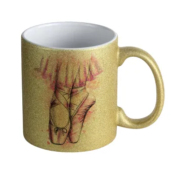 Ballerina shoes, Κούπα Χρυσή Glitter που γυαλίζει, κεραμική, 330ml