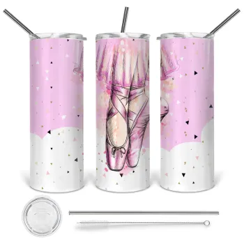 Ballerina shoes, Tumbler ποτήρι θερμό από ανοξείδωτο ατσάλι 600ml, με μεταλλικό καλαμάκι & βούρτσα καθαρισμού