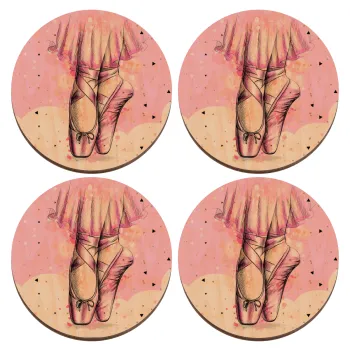 Ballerina shoes, ΣΕΤ x4 Σουβέρ ξύλινα στρογγυλά plywood (9cm)