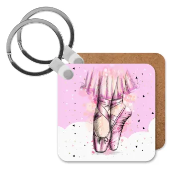 Ballerina shoes, Μπρελόκ Ξύλινο τετράγωνο MDF