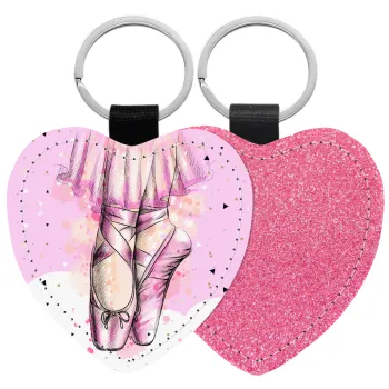 Ballerina shoes, Μπρελόκ PU δερμάτινο glitter καρδιά ΡΟΖ