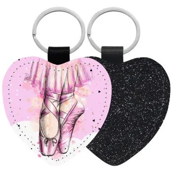 Ballerina shoes, Μπρελόκ PU δερμάτινο glitter καρδιά ΜΑΥΡΟ