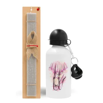 Ballerina shoes, Easter Set, metallic aluminum water bottle (500ml) & aromatic flat Easter candle (30cm) (GRAY)