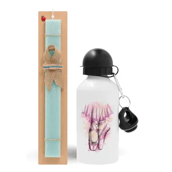 Ballerina shoes, Easter Set, metallic aluminum water bottle (500ml) & scented flat candle (30cm) (TURQUOISE)
