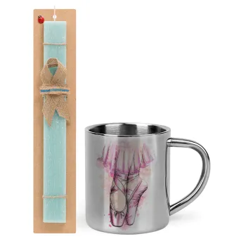 Ballerina shoes, Easter Set, metallic thermal cup (300ml) & aromatic flat Easter candle (30cm) (TURQUOISE)