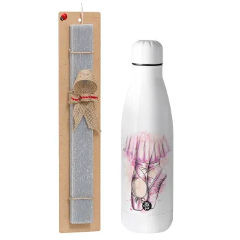 Ballerina shoes, Easter Set, metallic stainless thermos bottle (500ml) & scented flat Easter candle (30cm) (GRAY)