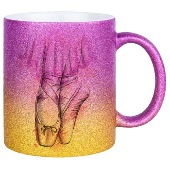 Ballerina shoes, Κούπα Χρυσή/Ροζ Glitter, κεραμική, 330ml
