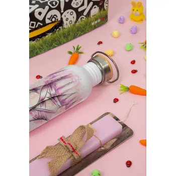 Ballerina shoes, Easter Set, SS Metallic water bottle (620ml, stainless steel) & scented flat Easter candle (30cm) (PINK)