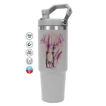Ballerina shoes, GREY color, 890ml (30oz) stainless Steel Tumbler with Handle