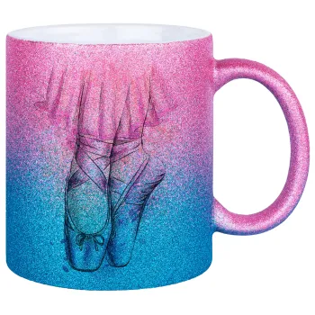 Ballerina shoes, Κούπα Χρυσή/Μπλε Glitter, κεραμική, 330ml