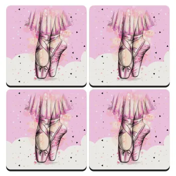 Ballerina shoes, ΣΕΤ 4 Σουβέρ ξύλινα τετράγωνα (9cm)