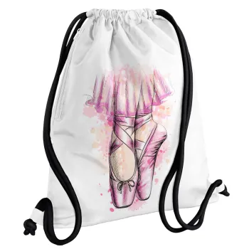 Ballerina shoes, Backpack pouch GYMBAG white, with pocket (40x48cm) & thick cords
