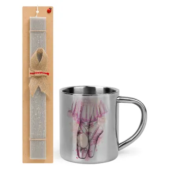 Ballerina shoes, Easter Set, metallic thermal cup (300ml) & Easter aromatic flat candle (30cm) (GRAY)