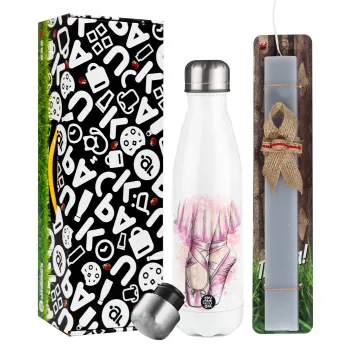 Ballerina shoes, Easter candle, metallic white thermos bottle (500ml) & aromatic flat candle (30cm) (GRAY)
