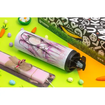 Ballerina shoes, Easter candle,Travel Tumbler 2 Lids, with metal straw & cleaning brush & aromatic flat candle (30cm) (PINK)