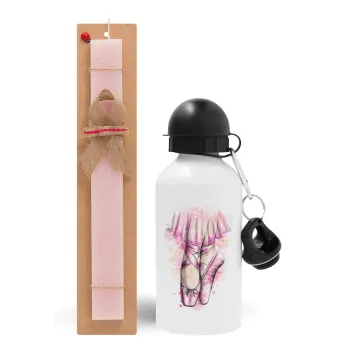 Ballerina shoes, Easter Set, metallic aluminum bottle (500ml) & aromatic flat Easter candle (30cm) (PINK)