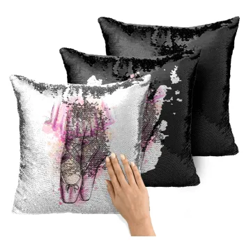 Ballerina shoes, Μαξιλάρι καναπέ Μαγικό Μαύρο με πούλιες 40x40cm περιέχεται το γέμισμα