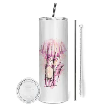 Ballerina shoes, Tumbler ποτήρι θερμό από ανοξείδωτο ατσάλι 600ml, με μεταλλικό καλαμάκι & βούρτσα καθαρισμού