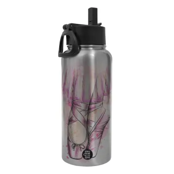 Ballerina shoes, Metal mug thermo Silver with Straw and Spout Lid (Stainless steel), double wall, 950ml