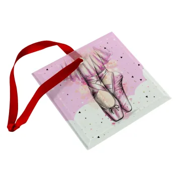 Ballerina shoes, Στολίδι Χριστουγεννιάτικο στολίδι γυάλινο τετράγωνο 9x9cm