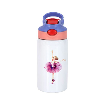 Ballerina watercolor, Children's hot water bottle, stainless steel, with safety straw, pink/purple (350ml)
