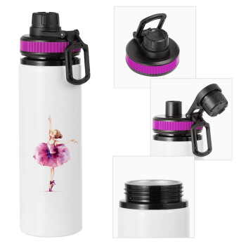 Ballerina watercolor, Metallic water bottle with safety lid, 850ml aluminum