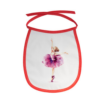 Ballerina watercolor, Σαλιάρα μωρού αλέκιαστη με κορδόνι Κόκκινη