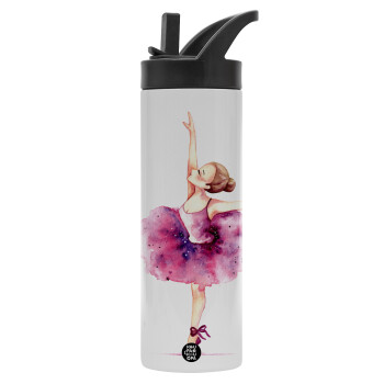 Ballerina watercolor, bottle-thermo-straw