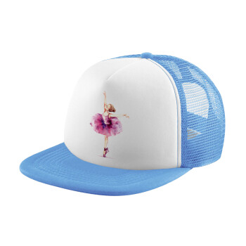 Ballerina watercolor, Καπέλο Soft Trucker με Δίχτυ Γαλάζιο/Λευκό