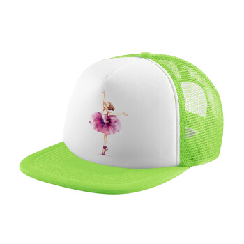 Ballerina watercolor, Καπέλο παιδικό Soft Trucker με Δίχτυ Πράσινο/Λευκό