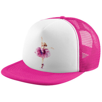 Ballerina watercolor, Καπέλο Soft Trucker με Δίχτυ Pink/White 
