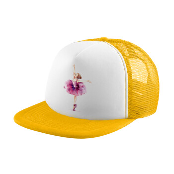 Ballerina watercolor, Καπέλο Soft Trucker με Δίχτυ Κίτρινο/White 