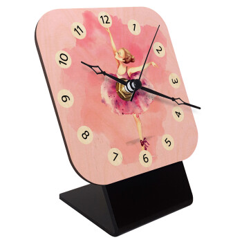 Ballerina watercolor, Quartz Table clock in natural wood (10cm)