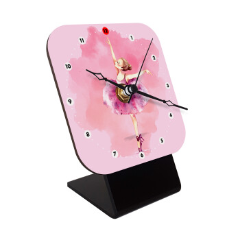 Ballerina watercolor, Quartz Wooden table clock with hands (10cm)