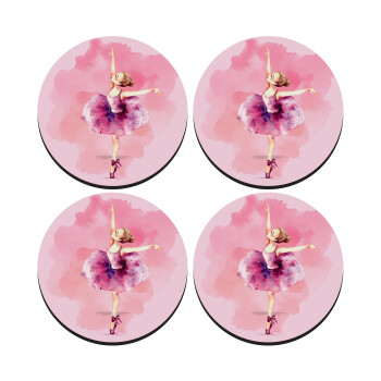 Ballerina watercolor, SET of 4 round wooden coasters (9cm)